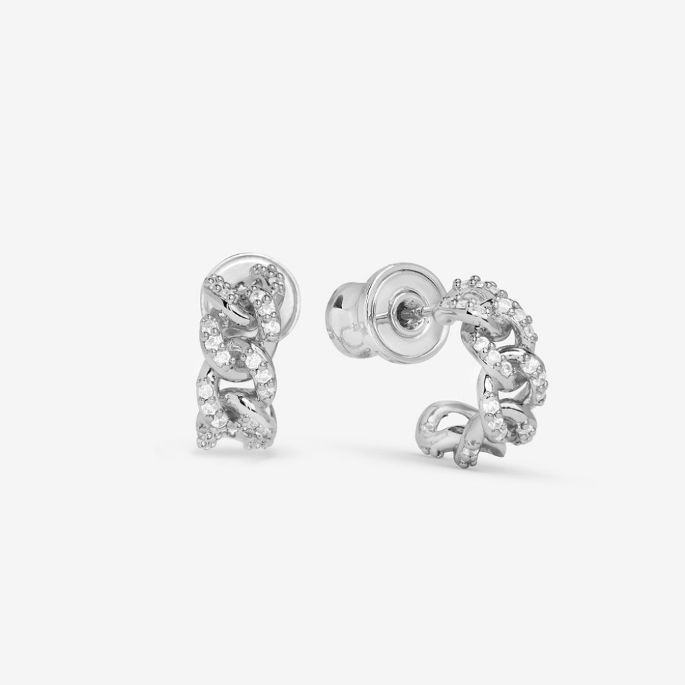 Melinda Maria Pavé Julian Chain Huggie Hoops Silver Earrings NEW - FIRM✨️